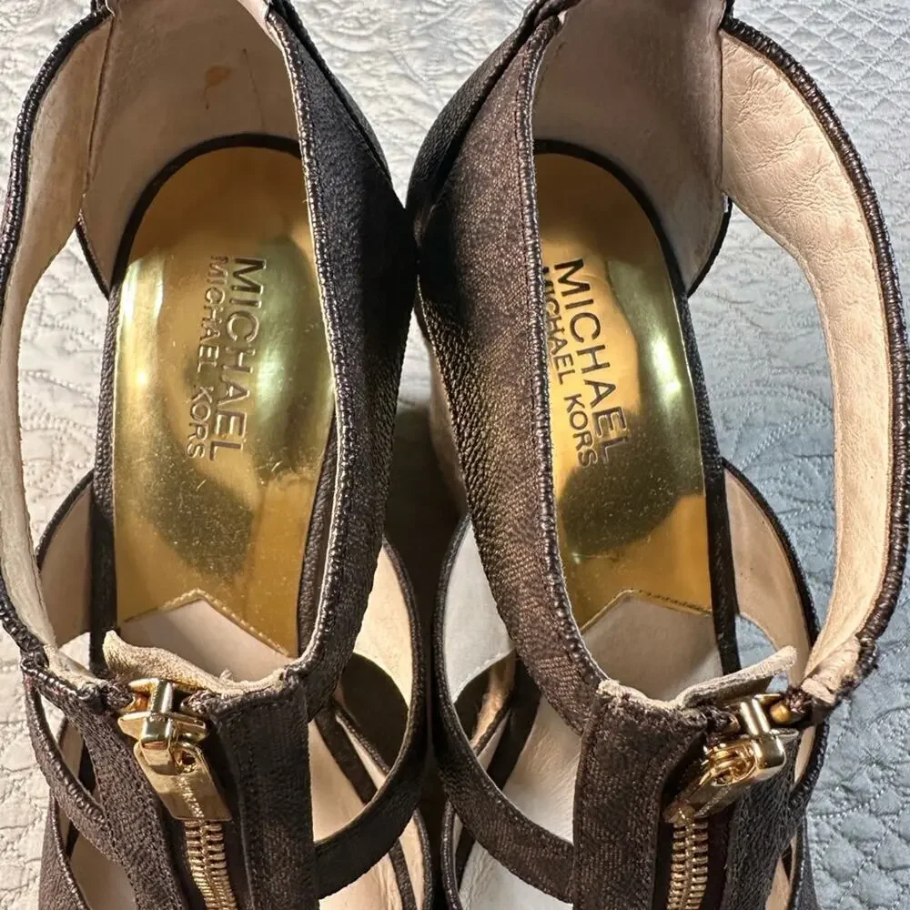 Michael Kors Brown Wedge Sandals with Espadrille Heel